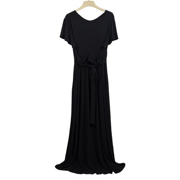 Anthropologie Bhldn Black Maxi Dress Size 18 Flutter Sleeve Tie Belt Stretch - Picture 7 of 15